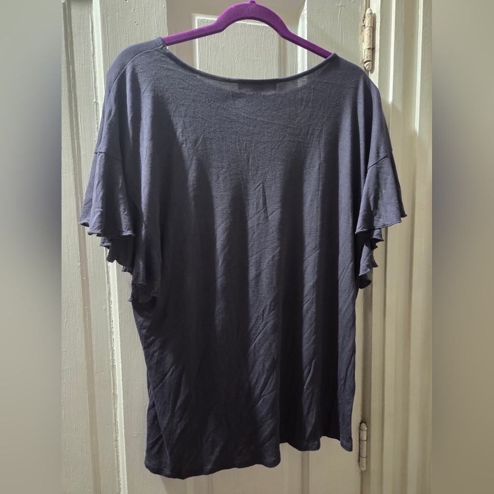 NWT Loft Women's Gray Ruffle Sleeve Top In Size Large - Picture 6 of 11